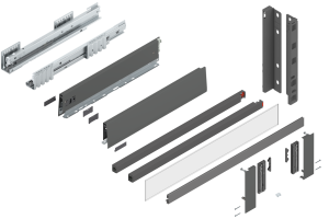 BLUM Szuflada Merivobox 450 Wysoka E wewnętrzna szkło niskie Antracyt 70kg