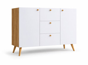 Komoda BERGO dąb craft złoty/biały