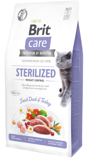 Brit Care Cat Grain-Free Sterilized Weight Control, kaczka i indyk, 7 kg Pełnoporcjowa karma sucha dla dorosłych kotów sterylizowanych