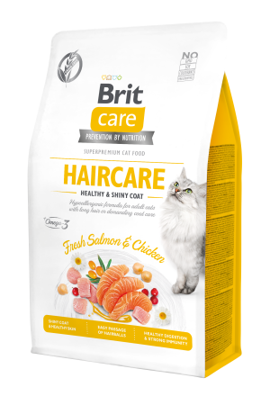 Brit Care Cat Grain-Free Haircare, łosoś i kurczak, 400 g Pełnoporcjowa karma sucha dla kotów wymagających szczególnej pielęgnacji sierści