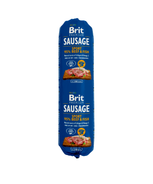 Brit Sausage Sport, wołowina z rybą, 800 g Pełnoporcjowa karma mokra dla dorosłych psów aktywnych