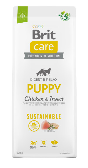 Brit Care Dog Sustainable Puppy, kurczak i owady, 12 kg Pełnoporcjowa karma dla szczeniąt i młodych psów wszystkich ras