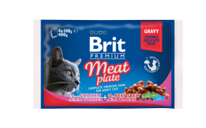 Brit Premium Cat Pouch Chunkies in Gravy Adult Meat Plate 4x100g Mokra karma dla kota w multipaku