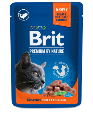 Brit Premium Cat Pouches, łosoś, 100 g Pełnoporcjowa karma mokra dla dorosłych kotów sterylizowanych