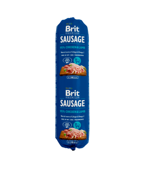 Brit Sausage, kurczak i jagnięcina, 800 g Pełnoporcjowa karma mokra dla psów wszystkich ras