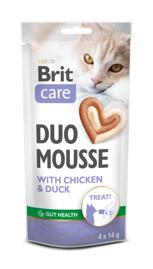 Brit Care Cat Creamy Duo Mousse z kurczakiem i kaczką 4x14g Bezzbożowa wilgotna karma uzupełniająca dla kotów.