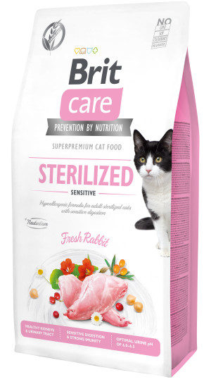 Brit Care Cat Grain-Free Sterilized Sensitive, królik, 7 kg Pełnoporcjowa karma sucha dla kotów sterylizowanych o wrażliwym przewodzie pokarmowym