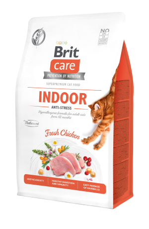 Brit Care Cat Grain-Free Indoor, kurczak, 400 g Pełnoporcjowa karma sucha dla dorosłych kotów niewychodzących na zewnątrz