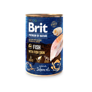 Brit Premium by Nature, smak rybny z rybią skórą, 400 g Pełnoporcjowa karma mokra dla psów dorosłych wszystkich ras
