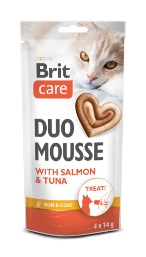 Brit Care Cat Creamy Duo Mousse z łososiem i tuńczykiem 4x14g Bezzbożowa wilgotna karma uzupełniająca dla kotów.