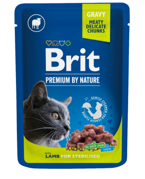 Brit Premium Cat Pouches, jagnięcina, 100 g Pełnoporcjowa karma mokra dla dorosłych kotów sterylizowanych