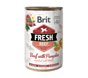 Brit Fresh, wołowina i dynia, 400 g Pełnoporcjowa karma mokra dla psów w puszce