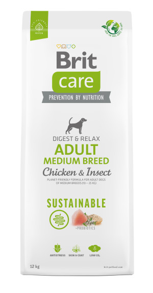 Brit Care Dog Sustainable Adult Medium Breed, kurczak i owady, 12 kg Pełnoporcjowa karma dla psów średnich ras