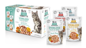 Brit Care Cat Fillets in Gravy Sterilized Flavour Box, różne smaki, 12 x 85 g Zestaw mokrych karm pełnoporcjowych dla dorosłych kotów sterylizowanych