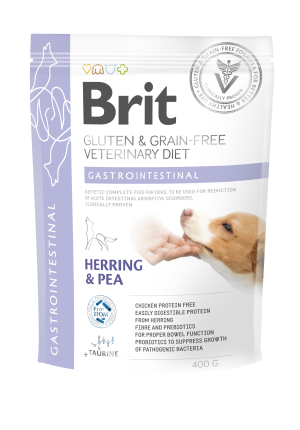 Brit Veterinary Diets Dog Grain Free Gastrointestinal, śledź z żółtym groszkiem, 400g Dietetyczna karma dla szczeniąt i dorosłych psów z problemami pr