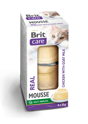 Brit Care Cat Real Meat Mousse z kurczakiem i kozim mlekiem 6x25g Wilgotna karma uzupełniająca dla kotów.