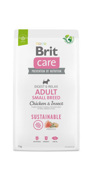 Brit Care Dog Sustainable Adult Small Breed, kurczak i owady, 7 kg Pełnoporcjowa karma dla dorosłych psów ras małych