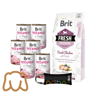 Pakiet Wakacyjny Fresh Puppy: Brit Fresh Chicken 2,5kg + Brit Paté 6x400g i zabawka Spokojna Głowa na Wakacje