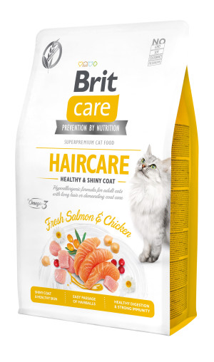 Brit Care Cat Grain-Free Haircare, łosoś i kurczak, 2 kg Pełnoporcjowa karma sucha dla kotów wymagających szczególnej pielęgnacji sierści