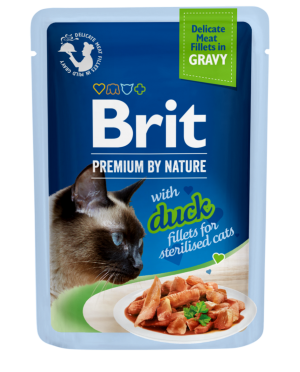 Brit Premium Cat Pouch Fillets in Gravy, kaczka, 85g Pełnoporcjowa mokra karma dla dorosłych kotów sterylizowanych