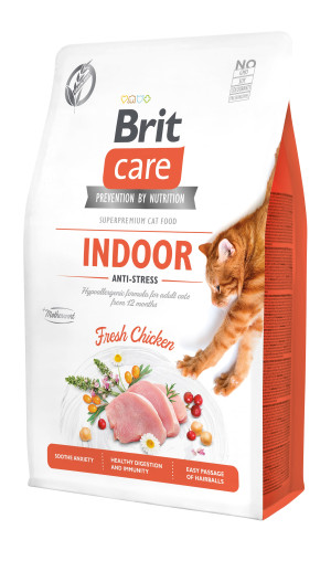 Brit Care Cat Grain-Free Indoor, kurczak, 2 kg Pełnoporcjowa karma sucha dla dorosłych kotów niewychodzących na zewnątrz