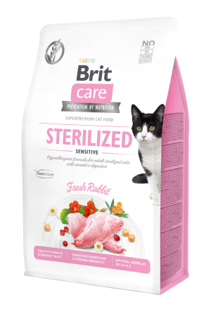 Brit Care Cat Grain-Free Sterilized Sensitive, królik, 400 g Pełnoporcjowa karma sucha dla kotów sterylizowanych o wrażliwym przewodzie pokarmowym
