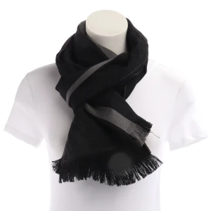Gucci Schal Schwarz (schwarz) Wolle - gebraucht, Damen GG Monogramm-Muster, Fransenkanten