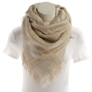 Gucci GG Lurex Schals (beige) Wolle / Lurex - gebraucht, mit GG-Monogramm & Fransenkanten