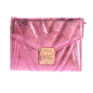 MCM Geldbörsen (rosa) Leder - gebraucht, mit Metallic-Finish & V-Steppung