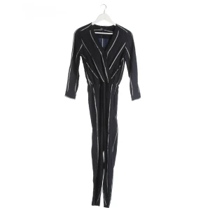Maje Jumpsuits (schwarz, Gr. 32) Acetat - gebraucht, Overall mit V-Ausschnitt in Wickeloptik & vertikale Streifen