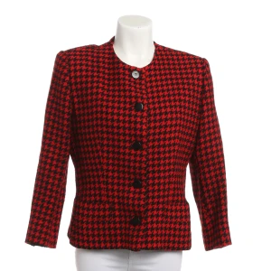 Céline Blazer 42 Rot (rot, Gr. 42) Wolle - gebraucht, Damen Hahnentritt-Muster, Kragenloses Design