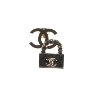 Chanel Broschen (gold) Metall / Leder - gebraucht, Damen CC-Logo, Miniatur-Handtasche