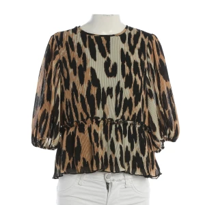 Ganni Bluse 36 Braun (braun, Gr. 36) Polyester - gebraucht, Damen Plissé-Struktur, Leopardenmuster