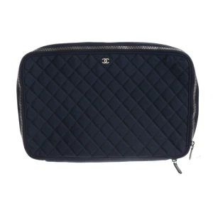 Chanel Etuis (navy) Polyimid / Leder - gebraucht, Etui mit Reißverschluss zum Schließen & Silberfarbene Hardware