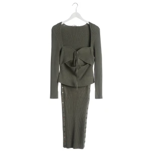 Jonathan Simkhai Sets (grün, Gr. XL) Viskose - gebraucht, Strickset mit Gerippter Strick & Bustier-Oberteil mit Kordelzug