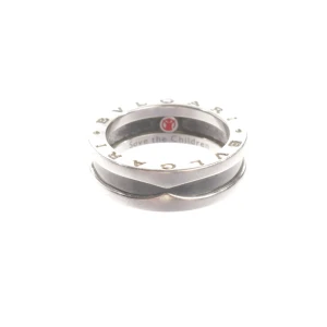 Bulgari Save the Children Ringe (silber) 925er Sterling Silber / Keramik - gebraucht, Ring mit Graviertes BVLGARI-Logo & Save the Children Gravur