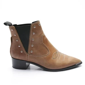 Acne Studios Weitere Stiefeletten (braun, Gr. EUR 38) Leder - gebraucht, Ankle Boots mit Elastische Einsätze & Nieten-Applikationen