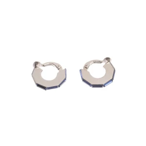 Dior Ohrringe (silber) Metall / Glas - gebraucht, Clip-Ohrringe mit Oktogonale Form & Blaue Schmucksteine