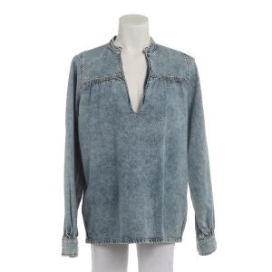Ganni Blusen (blau, Gr. 36) Baumwolle - gebraucht, Bluse mit Stehkragen & tiefer V-Ausschnitt