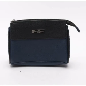 Salvatore Ferragamo Kosmetik (blau) Leder - gebraucht, Kosmetiktasche mit Reißverschluss & Silberfarbene Hardware
