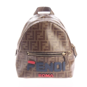 Fendi Rucksäcke (braun) Polyamid / Leder - gebraucht, Rucksack mit FF-Monogramm-Print & Fendi Roma Logo-Patch