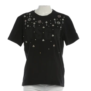 MSGM T-Shirts (schwarz, Gr. L) Baumwolle - gebraucht, T-Shirt mit Strasssteine & Paillettenverzierung