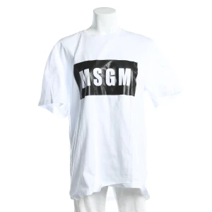 MSGM T-Shirts (weiß, Gr. L) Baumwolle - gebraucht, inkl. Großes Box-Logo auf der Brust, mit Kontrastierender Print