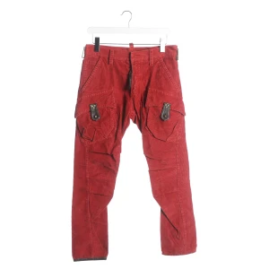 Dsquared Hosen (rot, Gr. 34) Baumwolle / Leder - gebraucht, Cargo-Hose mit Cargo-Taschen & Leder-Applikationen