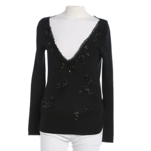 Prada Pullover 36 Navy (navy, Gr. 36) Baumwolle - gebraucht, Damen Spitzenbesatz am Ausschnitt, Perlenstickerei