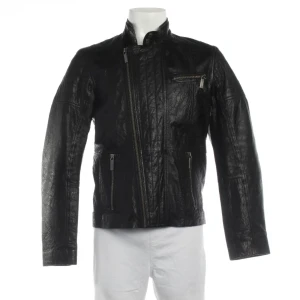 Calvin Klein Lederjacken (schwarz, Gr. M) Leder - gebraucht, Bikerjacke mit asymmetrischer Reißverschluss & Stehkragen