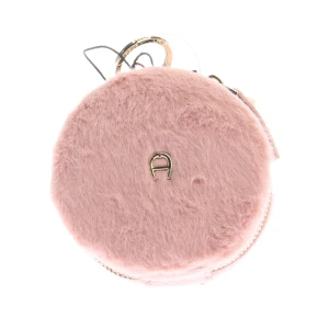 Aigner Etui (rosa) Polyester / Leder - gebraucht, Taschenanhänger mit Faux-Fur-Oberfläche & Goldfarbene Logo-Plakette