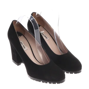 Miu Miu Klassische Pumps (schwarz, Gr. EUR 40,5) Veloursleder / Gummi - gebraucht, mit Blockabsatz & Profilsohle