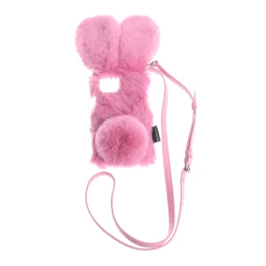 Balenciaga Handyhülle (rosa) Kunstfell / Leder - gebraucht, Handytasche zum Umhängen mit Hasenohren & Puschelschwanz