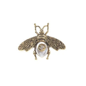 Gucci Bee Broschen (gold) Metall / Kunstperle - gebraucht, mit Bienen-Motiv & GG-Logo auf der Perle